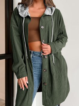 Jungle Green Oversized Corduroy Contrast Hooded Shacket