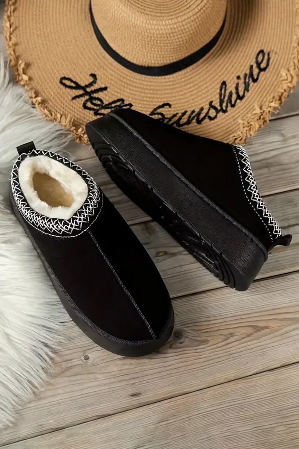 Black Contrast Print Suede Plush Lined Snow Boots - Image 5
