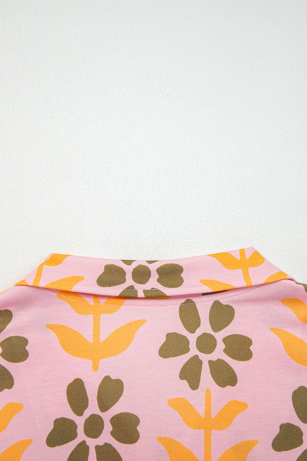 Pink Floral Print Zip Neck Striped Patchwork Long Sleeve Drawstring Dress - Image 8