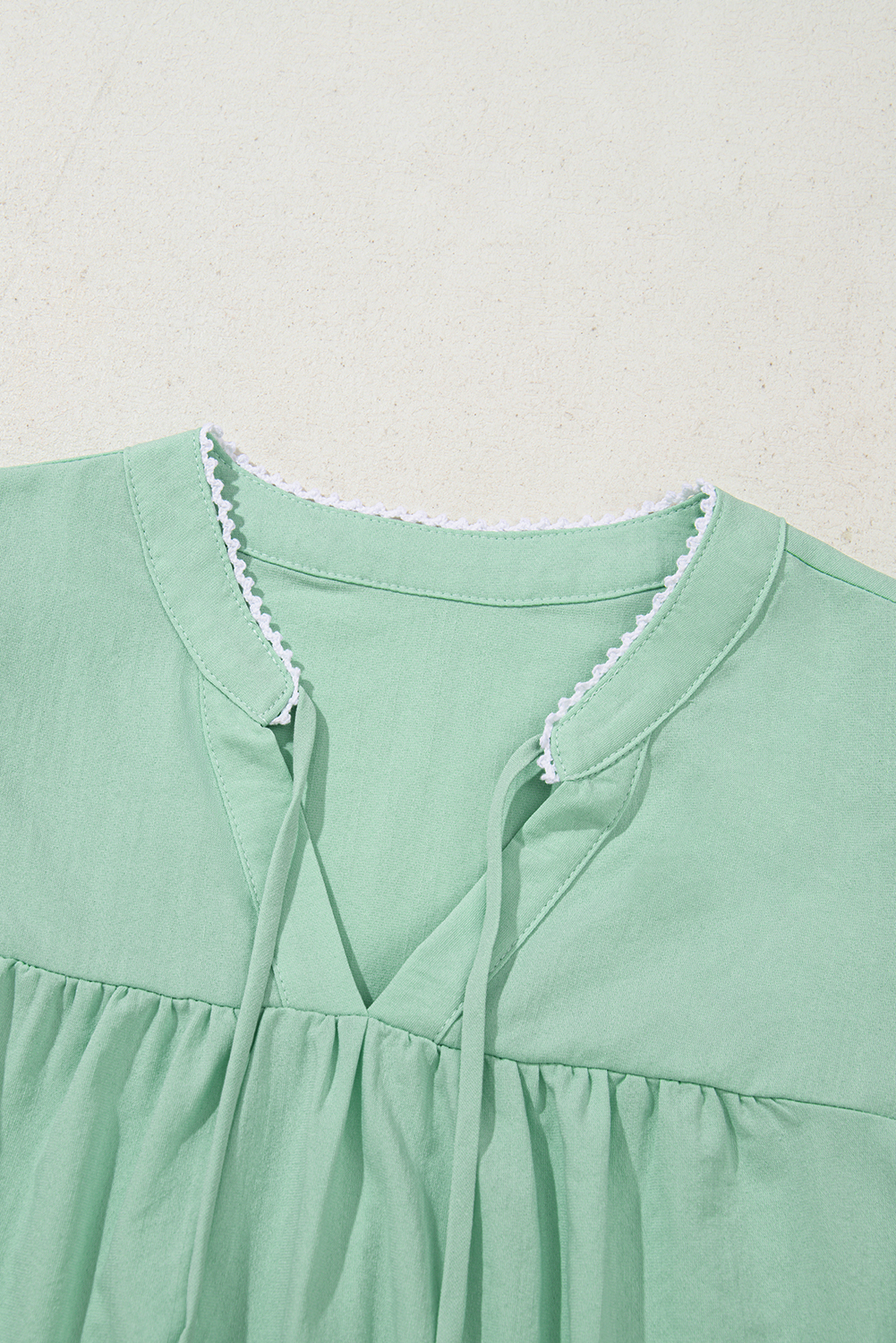 Clearly Aqua Floral Embroidered Puff Sleeve Split Neck Blouse - Image 6