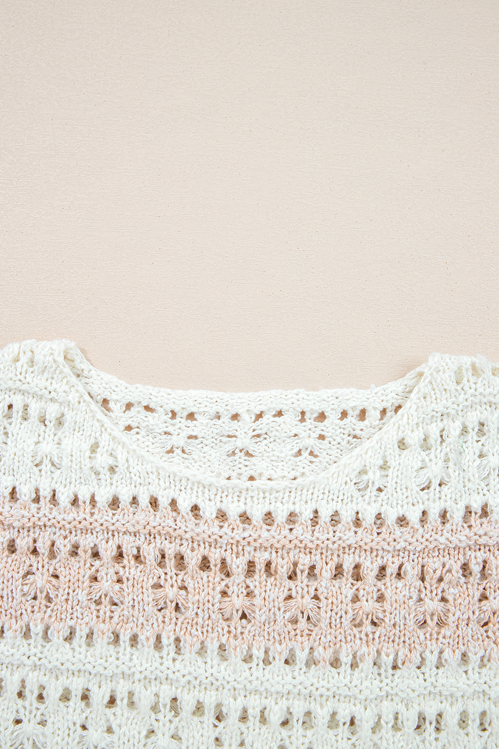 Pink Hollow-out Colorblock Drop Shoulder Casual Sweater - Image 8