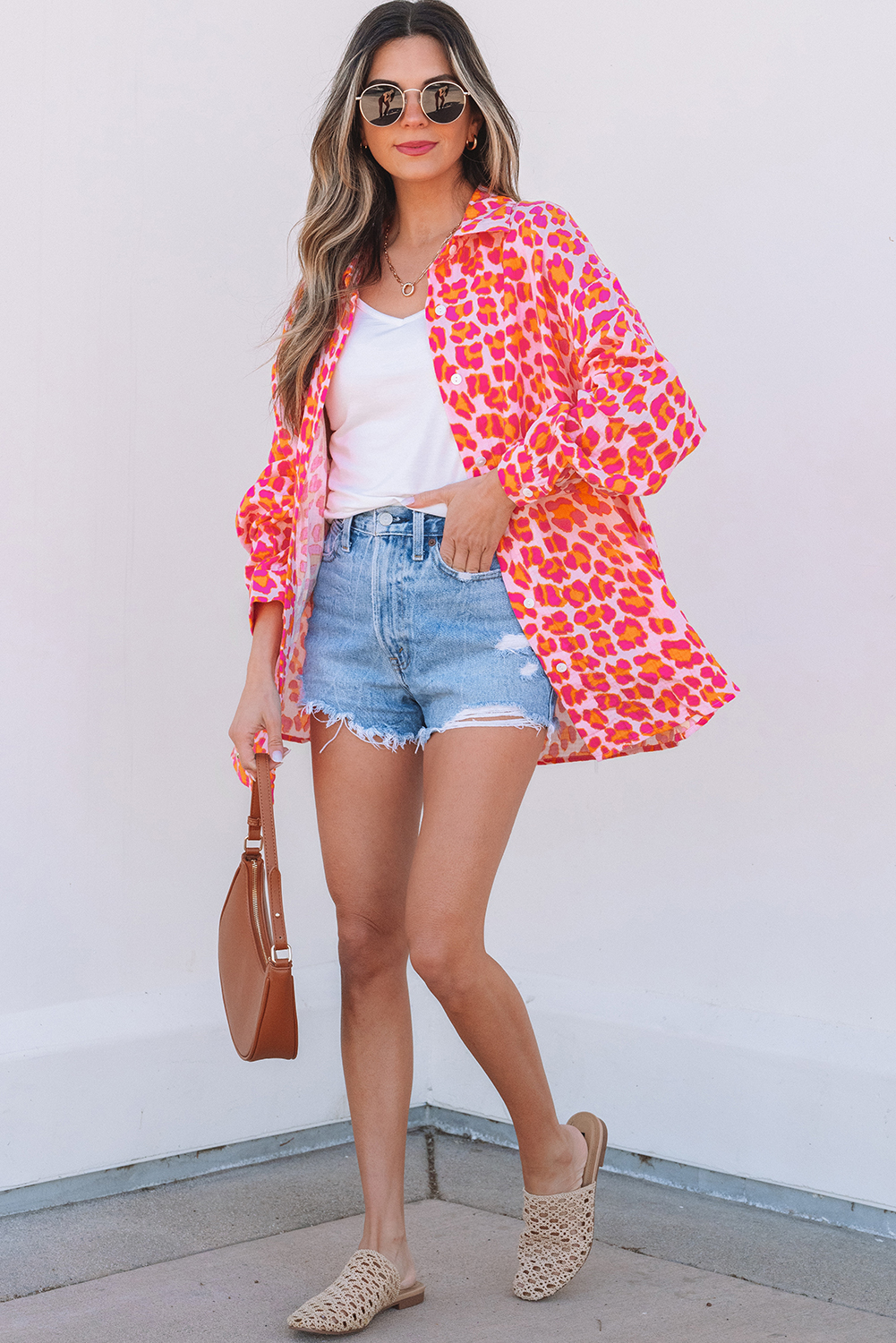 Rose Leopard Printed Button Up Loose Shirt - Image 7