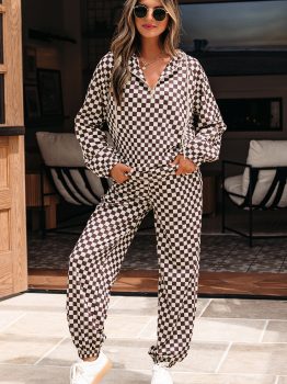 Black Athleisure Checkered 2pcs Pants Set