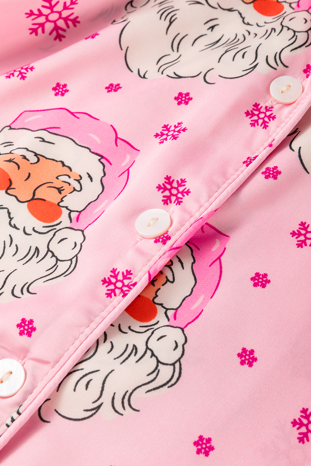 Pink Santa Claus Snowflake Long Sleeve Shirt Christmas Pajama Set - Image 6