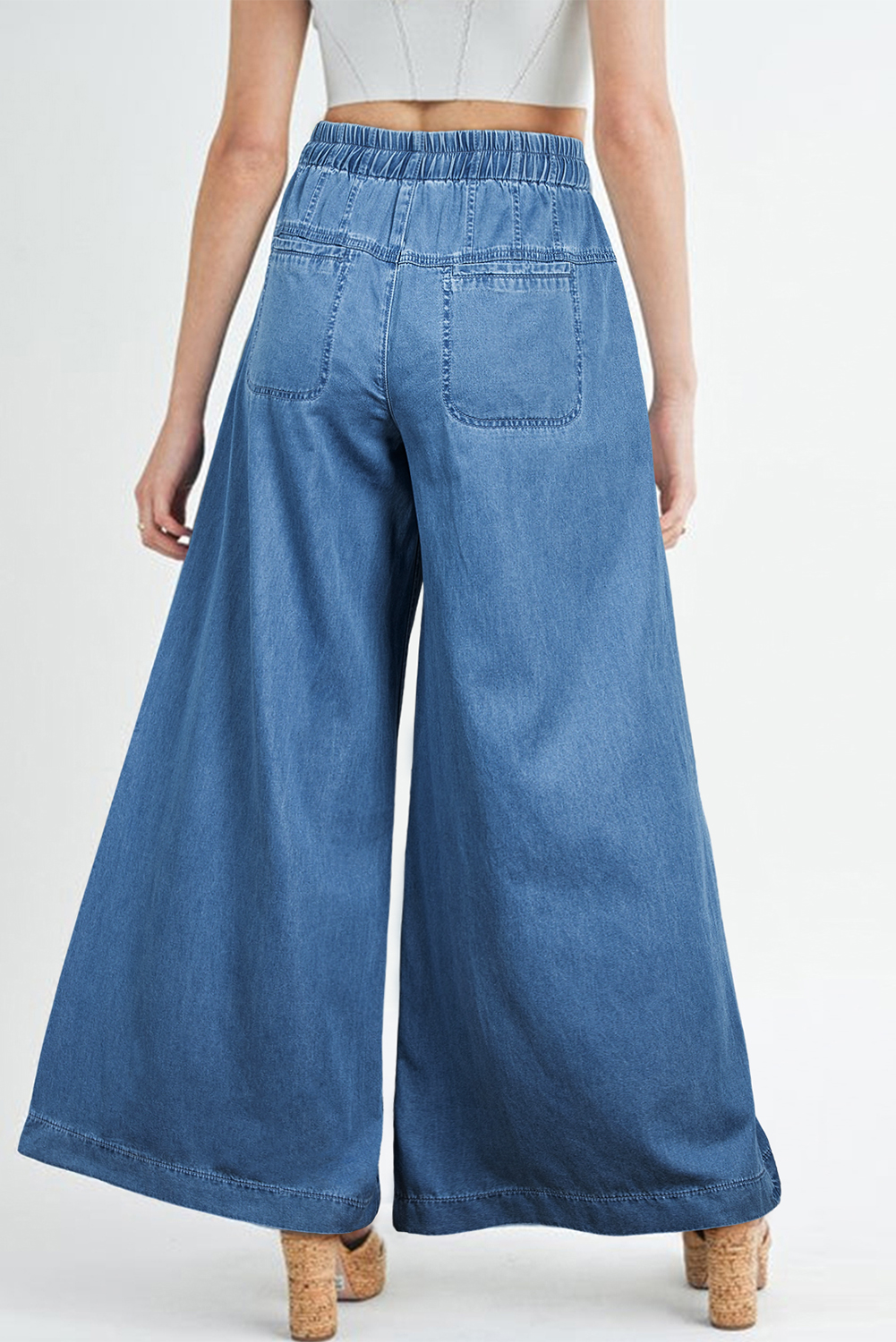 Dusk Blue Mineral Wash Button Fly Waist Wide Leg Jeans - Image 2
