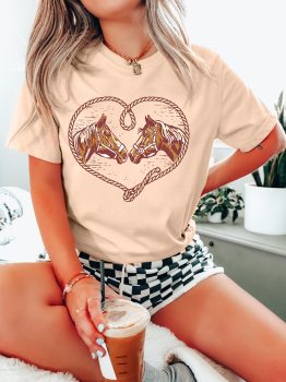 Khaki Rodeo Horse Graphic Western Cowgirl Fashion T Shirt