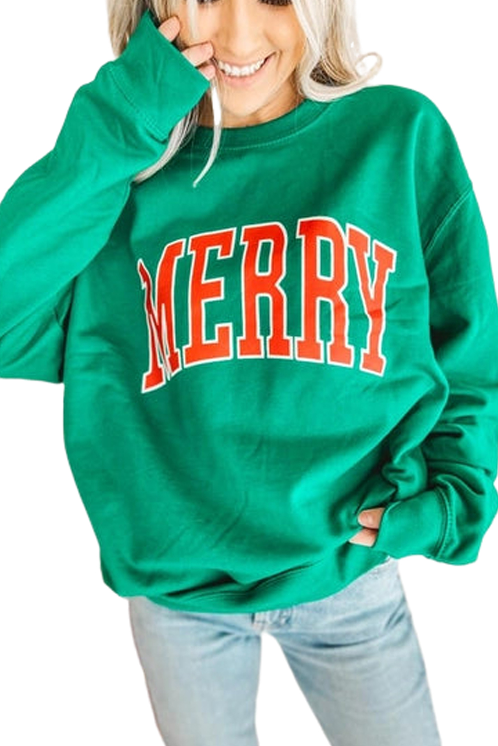 Bright Green MERRY Graphic Pullover Sweatshirt - Image 8