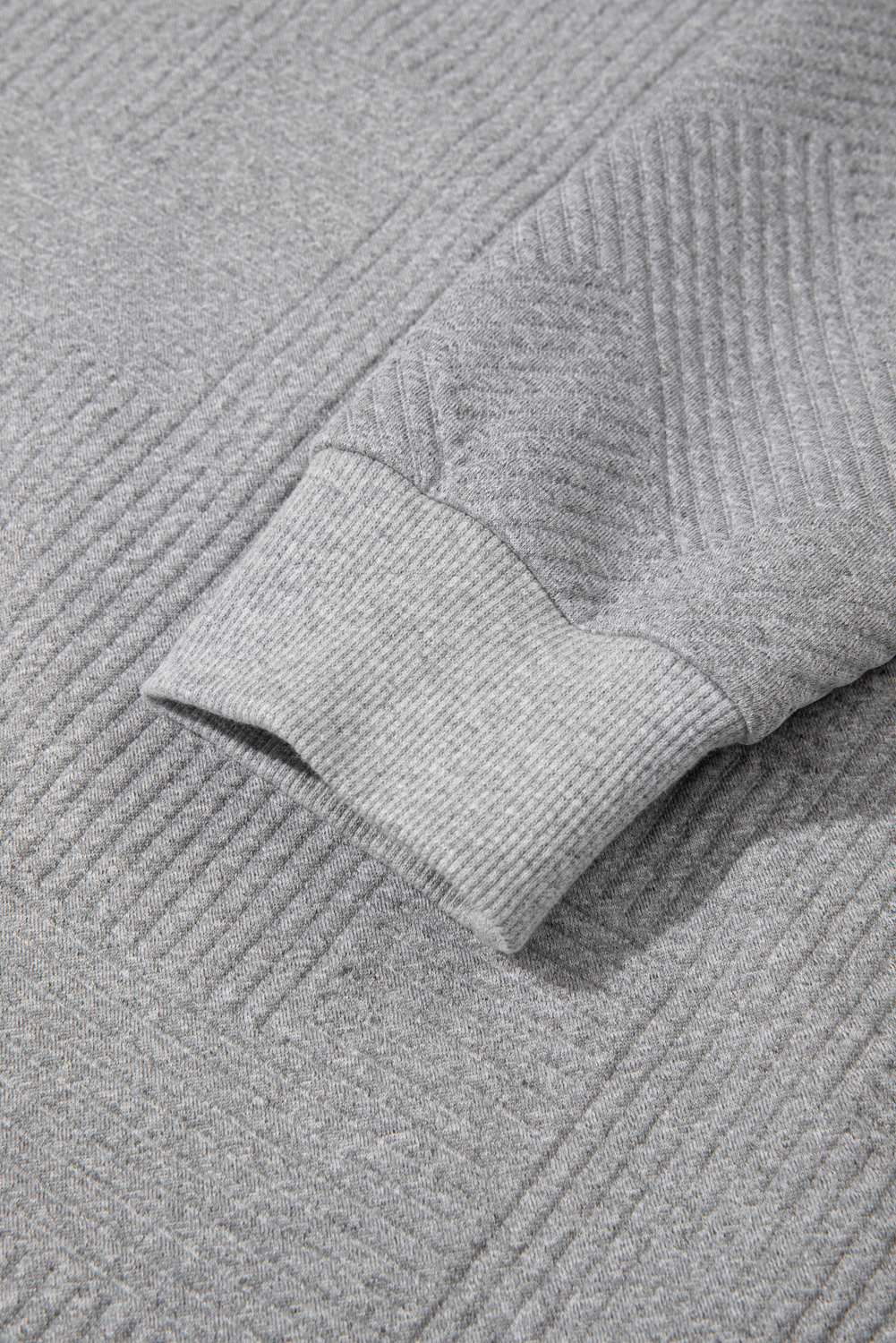 Medium Grey Trendy Textured Half Zip Loose Sweatshirt - Image 6