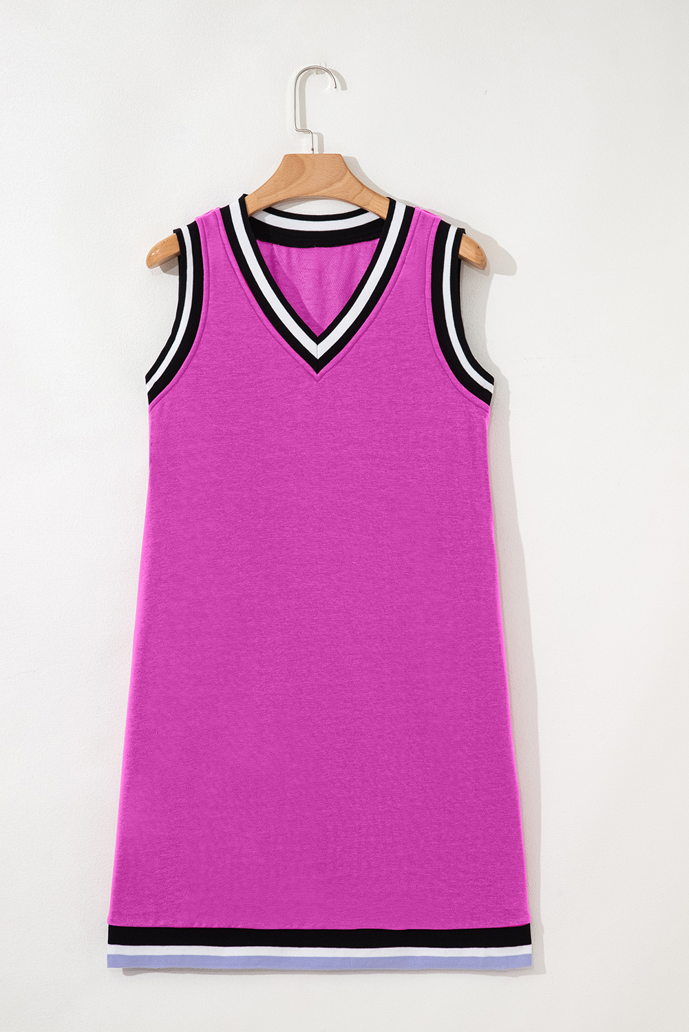 Purple Orchid Color Contrast Trim V Neck Shift Sleeveless Mini Dress - Image 5