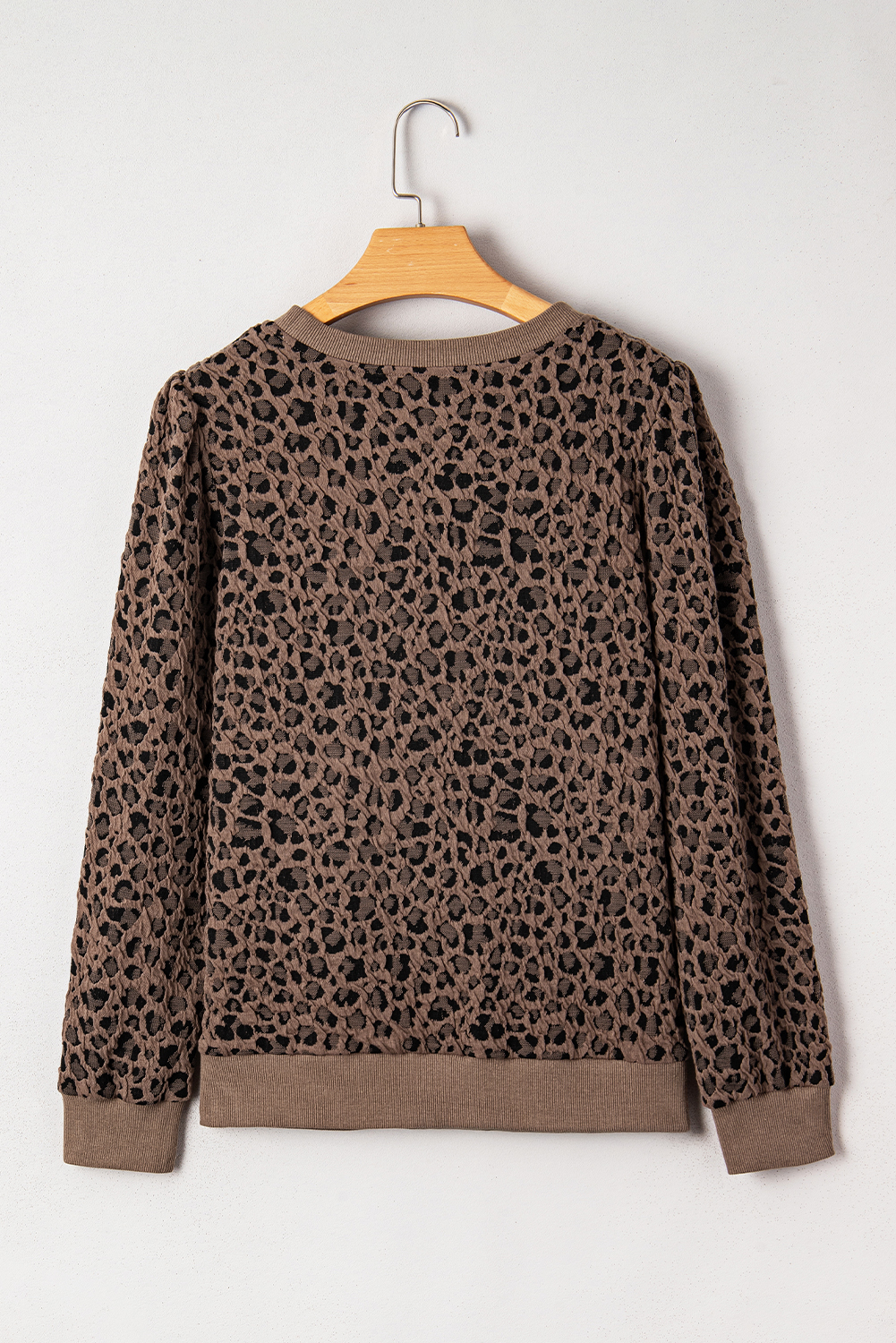 Brown Ribbed Trim Leopard Print Long Sleeve Top - Image 2