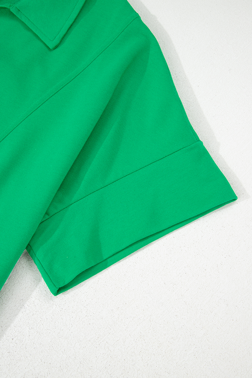 Bright Green Short Sleeve Turn-Down Collar Plus Size Blouse - Image 8