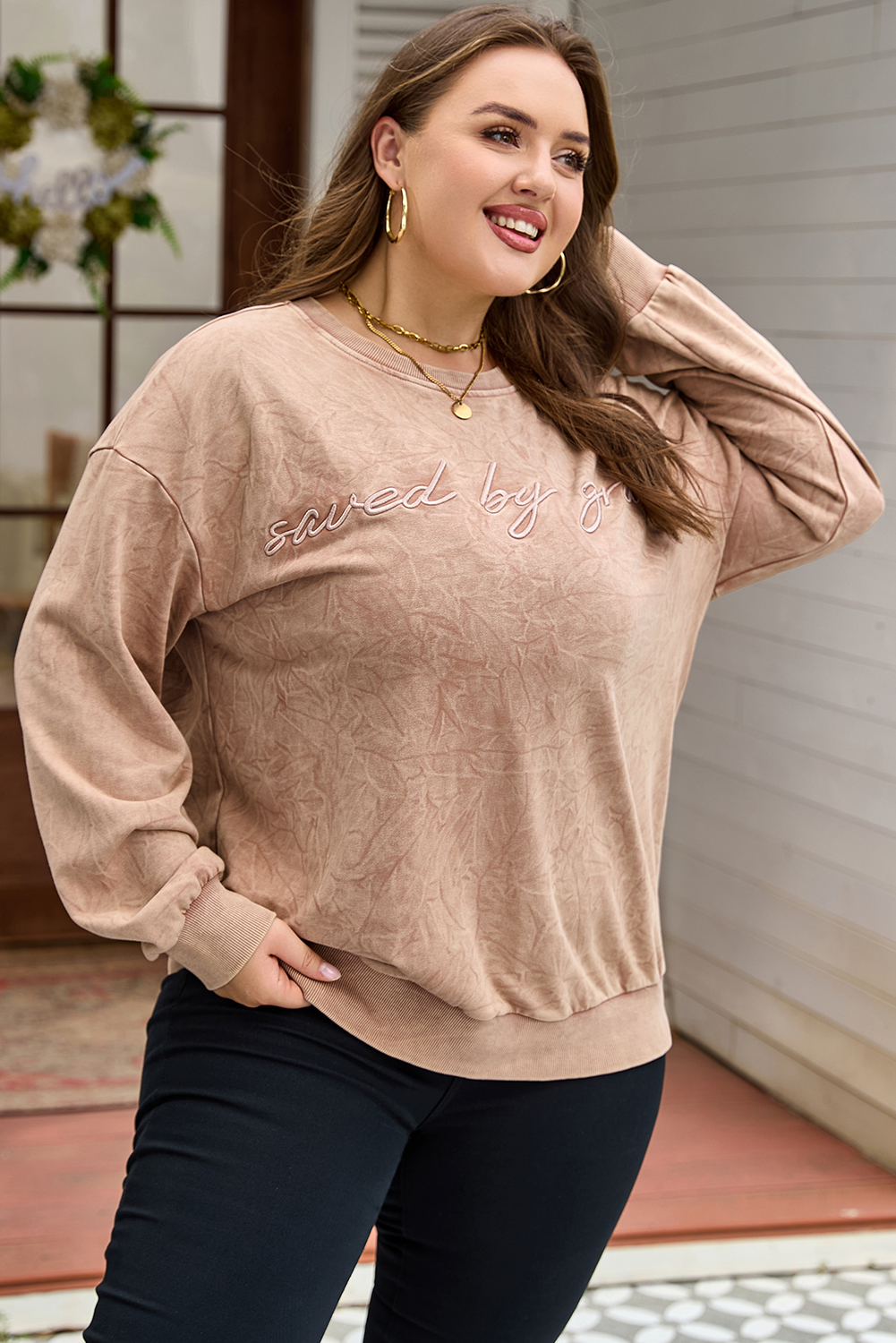 DUNE saved by grace Embroidered Mineral Wash Plus Size Sweatshirt - Image 4