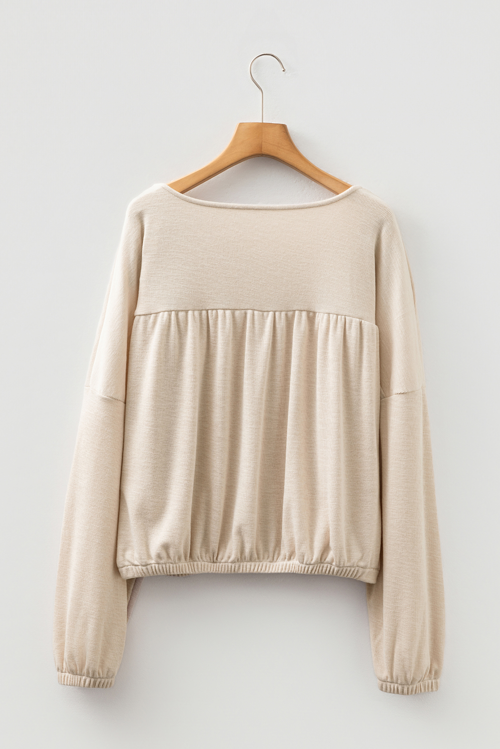 Jet Stream Textured Pleated Drop Shoulder Long Sleeve Knit Top - Image 5
