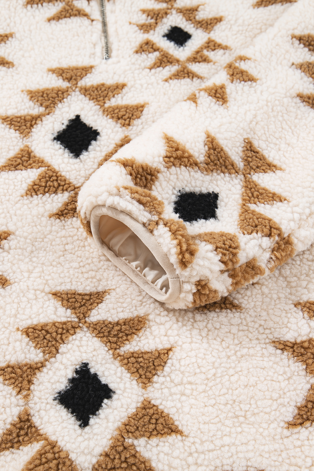 Khaki Aztec Print Sherpa Quarter Zip Collar Sweatshirt - Image 5