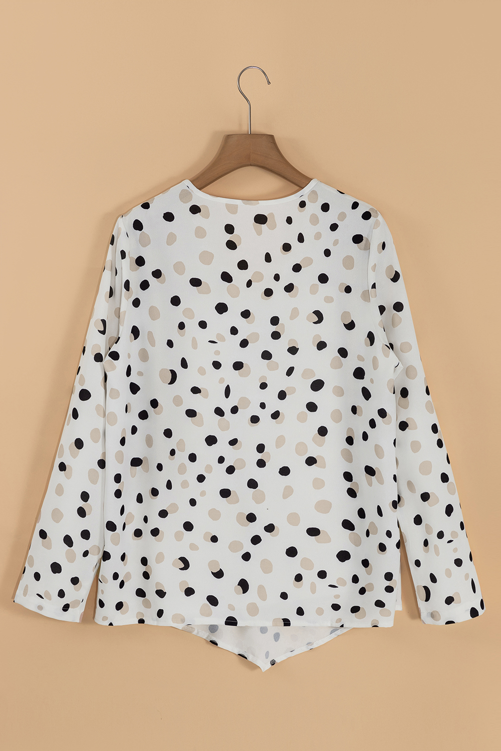 White Polka Dot Print Button Front V Neck Blouse - Image 7