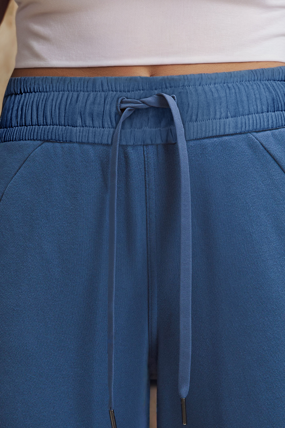 Sail Blue Drawstring High Waist Wide Leg Pocketed Sweatpants - Image 5