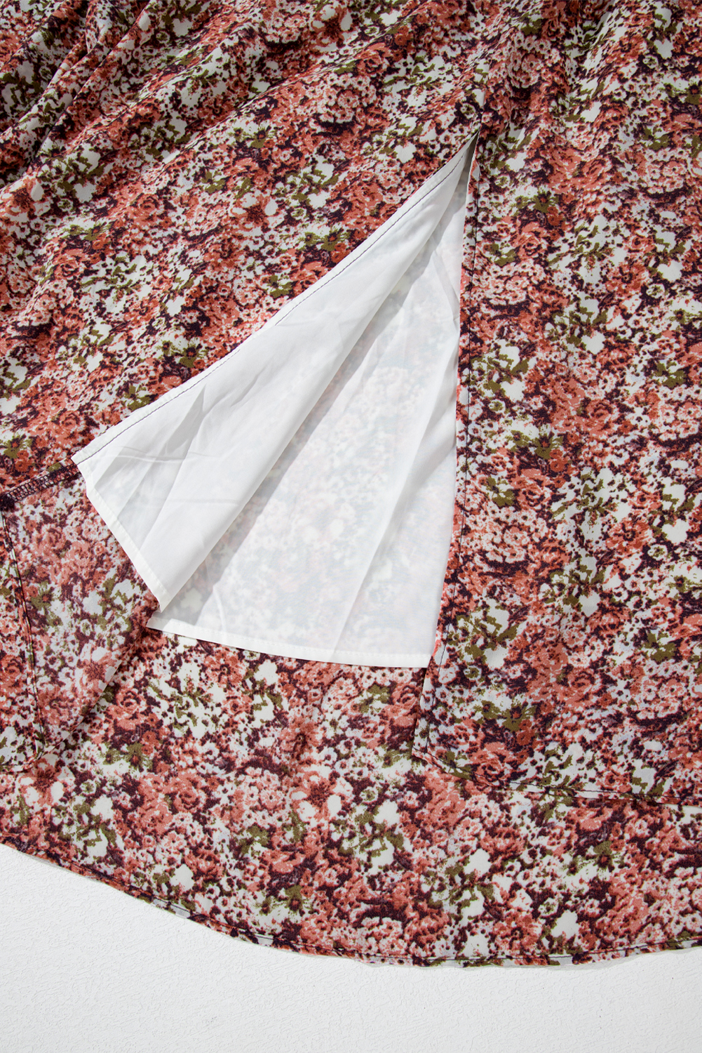 Brown Floral Print Split Front Tiered Frilled V Neck Midi Dress - Image 8