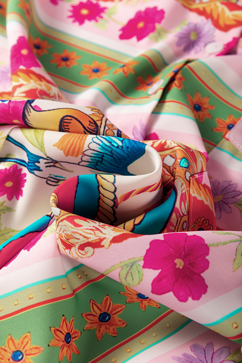 Multicolour Boho Floral Print Buttoned Long Sleeve Shirt Dress - Image 8