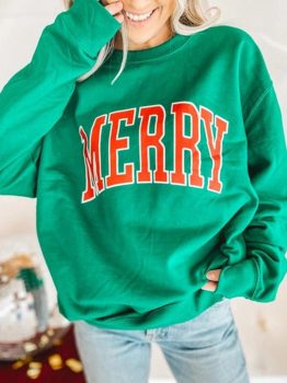 Bright Green MERRY Graphic Pullover Sweatshirt