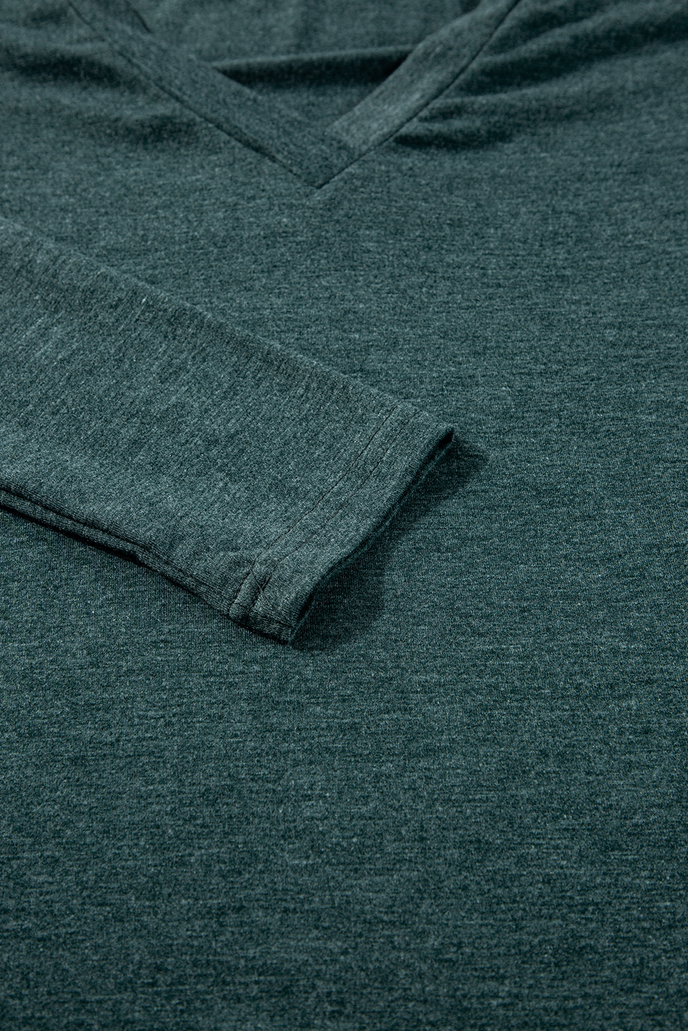 Mist Green Solid Color Long Sleeve V Neck Top - Image 6