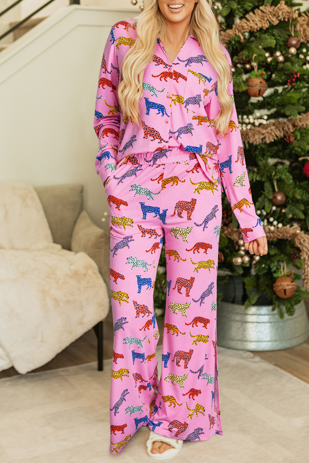 Pink Cheetah Print Shirt and Pants Pajama Set - Image 3