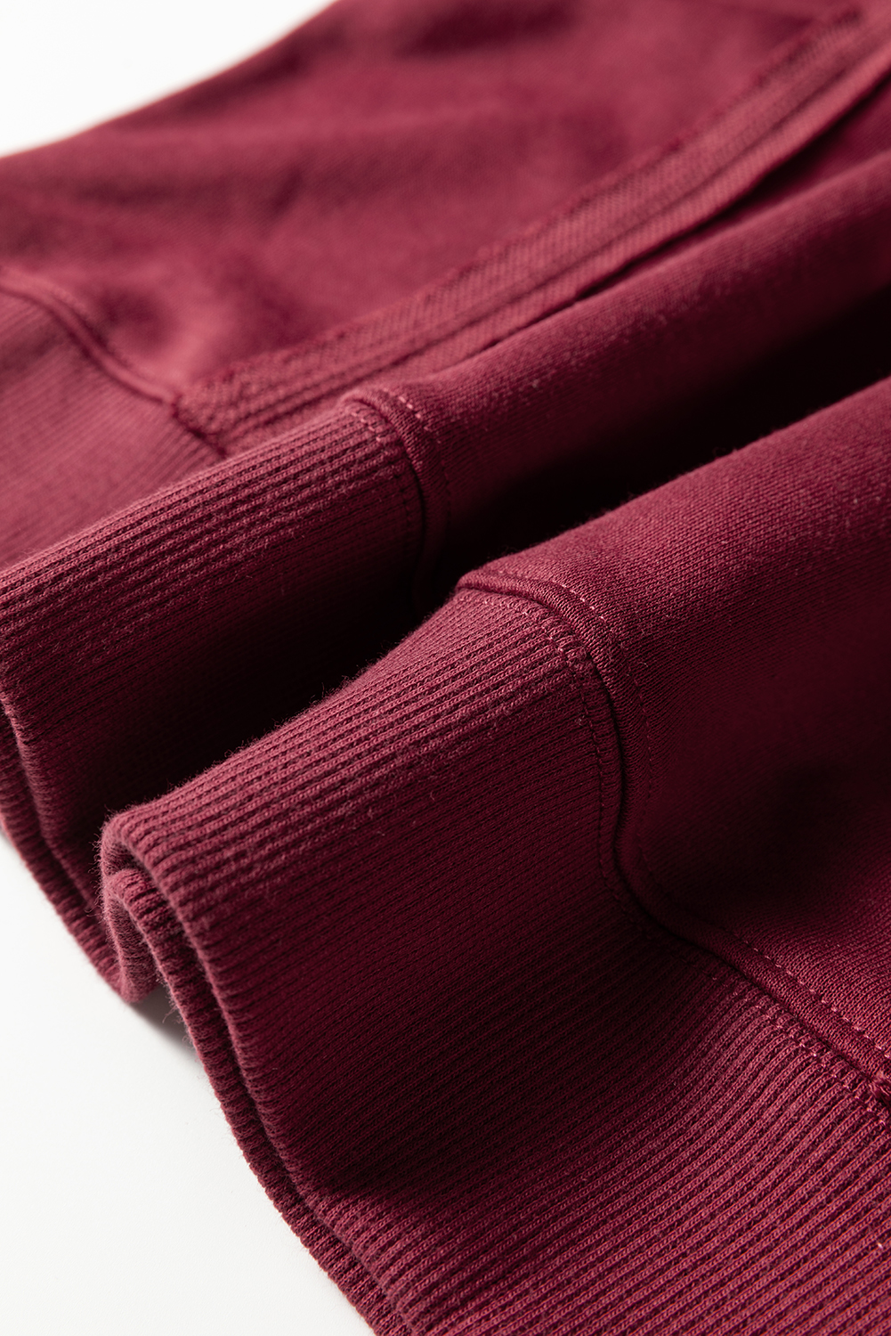 Red Sandalwood Plaid Colorblock Patchwork Sleeve Raw Seam Sweatshirt - Image 6