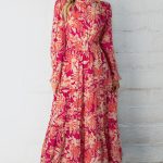 Rose Floral Print Buttoned Smocked High Waist Maxi Dress