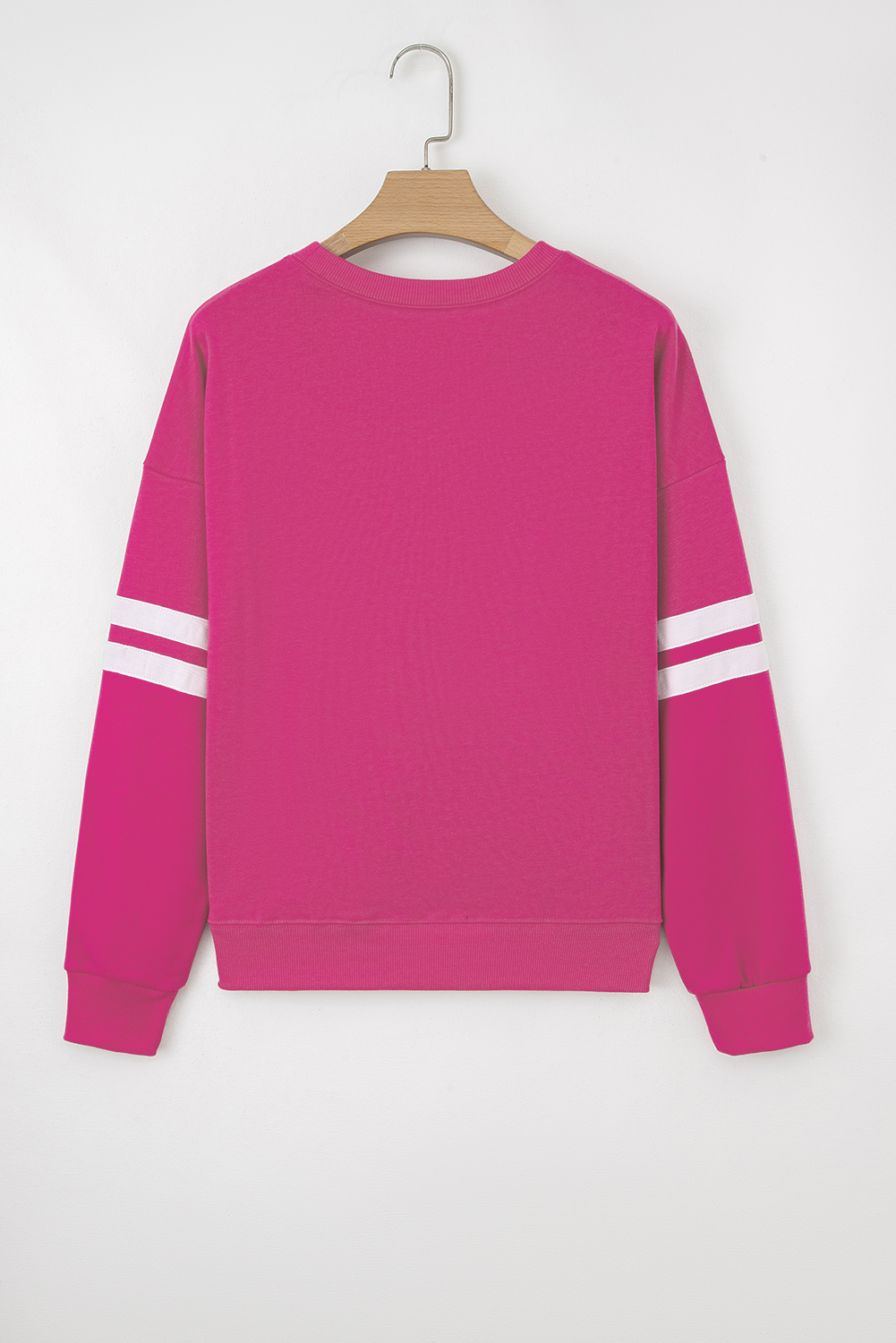 Rose Red Varsity Striped Detail Drop Shoulder Oversized Sweatshirt - Image 3
