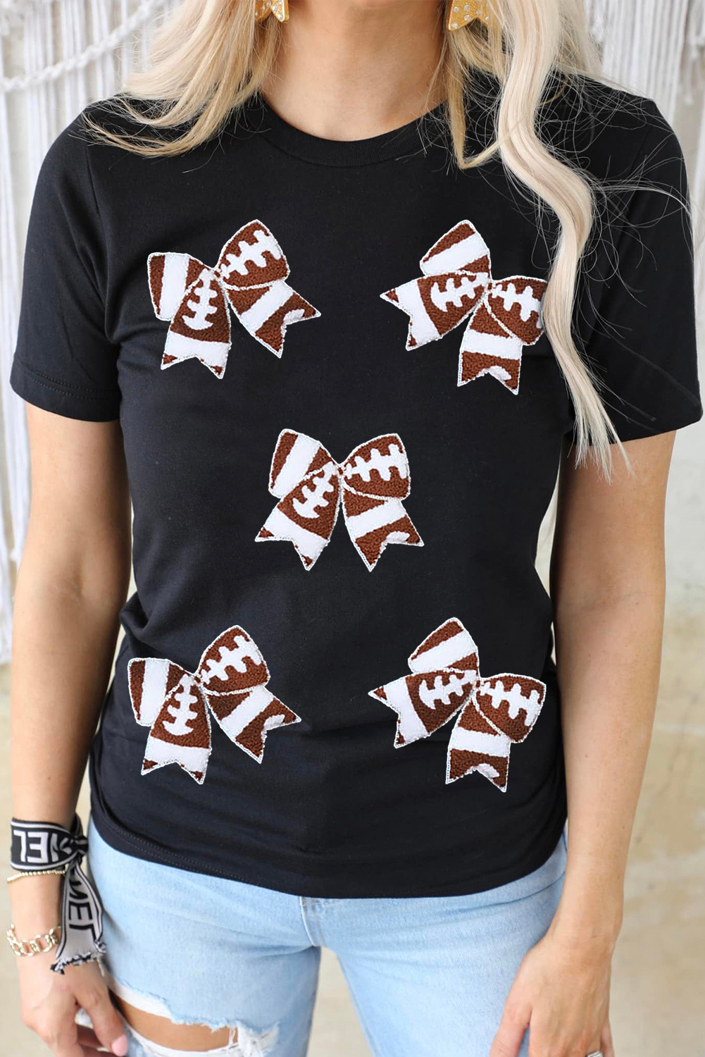 Black Rugby Football Bowknot Pattern Game Day T Shirt - Image 2