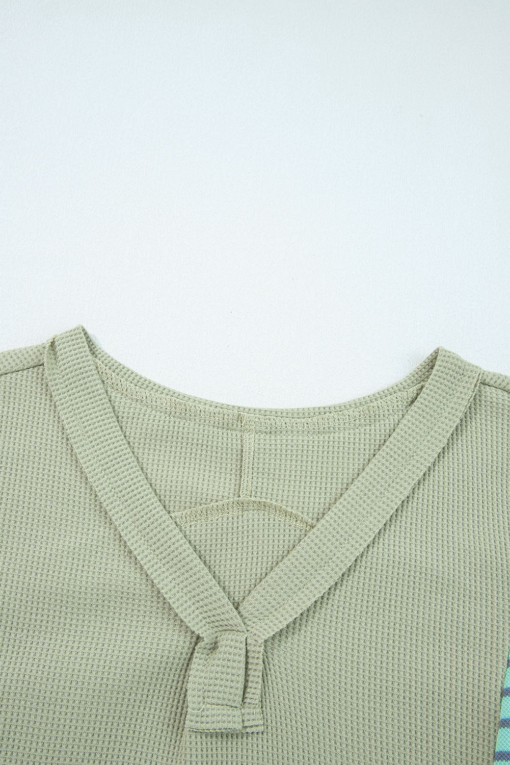 Meadow Mist Green Exposed Seam Waffle Striped Patchwork Baggy Pullover - Image 6