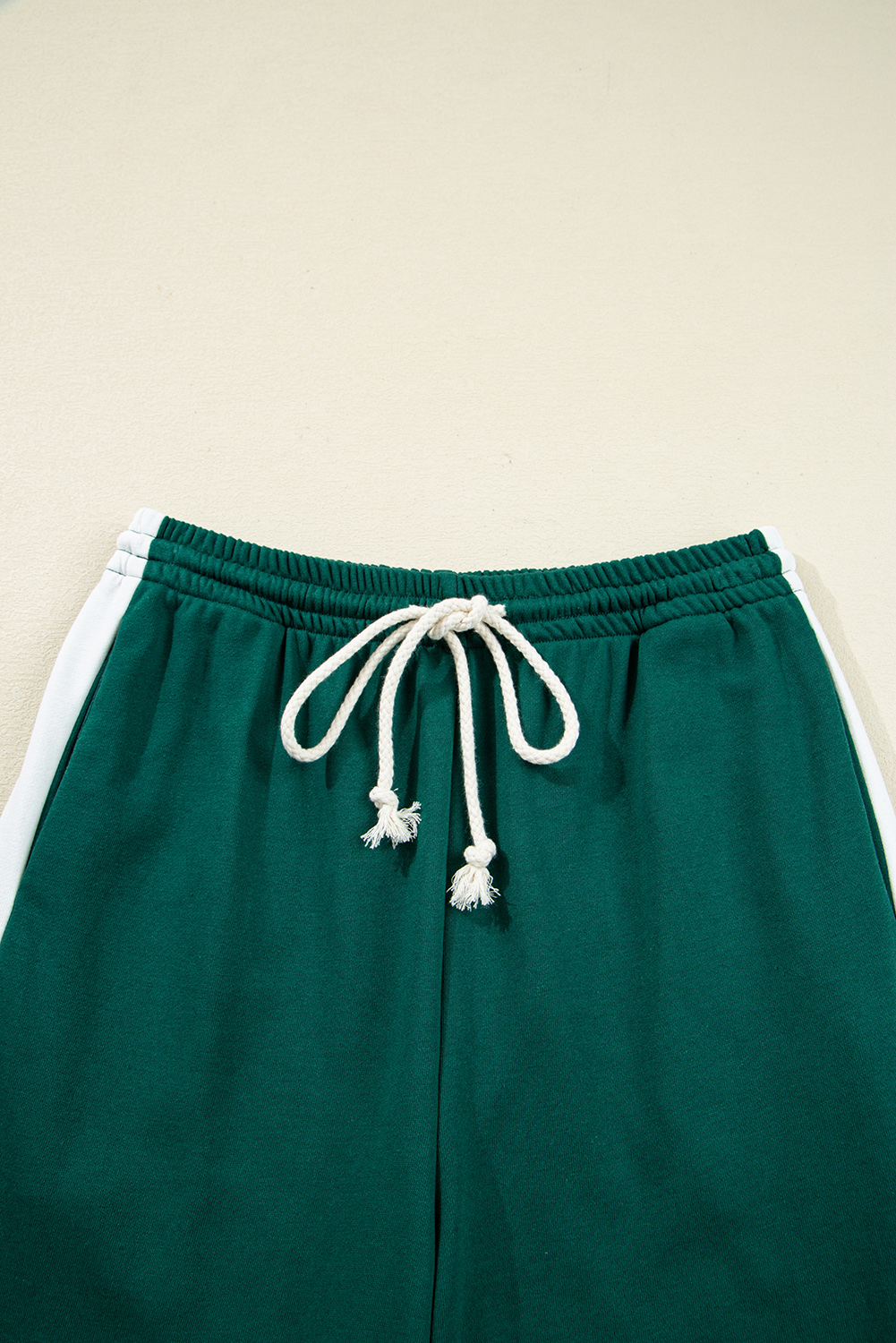 Sea Green Solid Color Pullover Top Varsity Stripe Detail Loose Drawstring Pants Set - Image 8