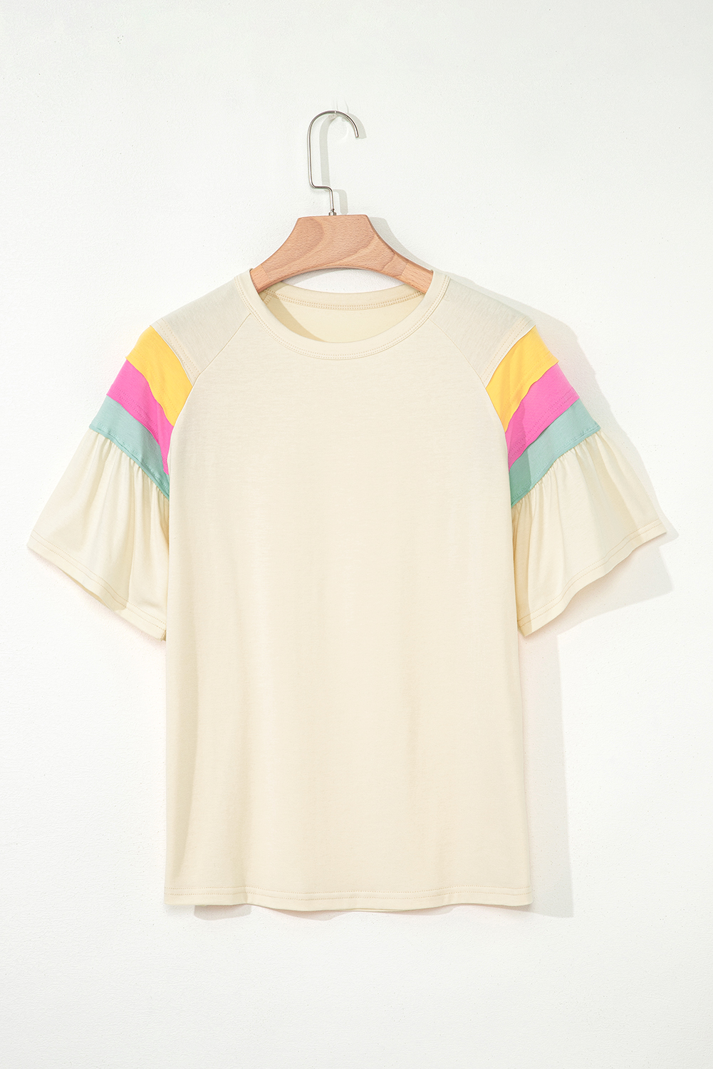 White Color Block Stitched Sleeve Loose T Shirt - Image 4