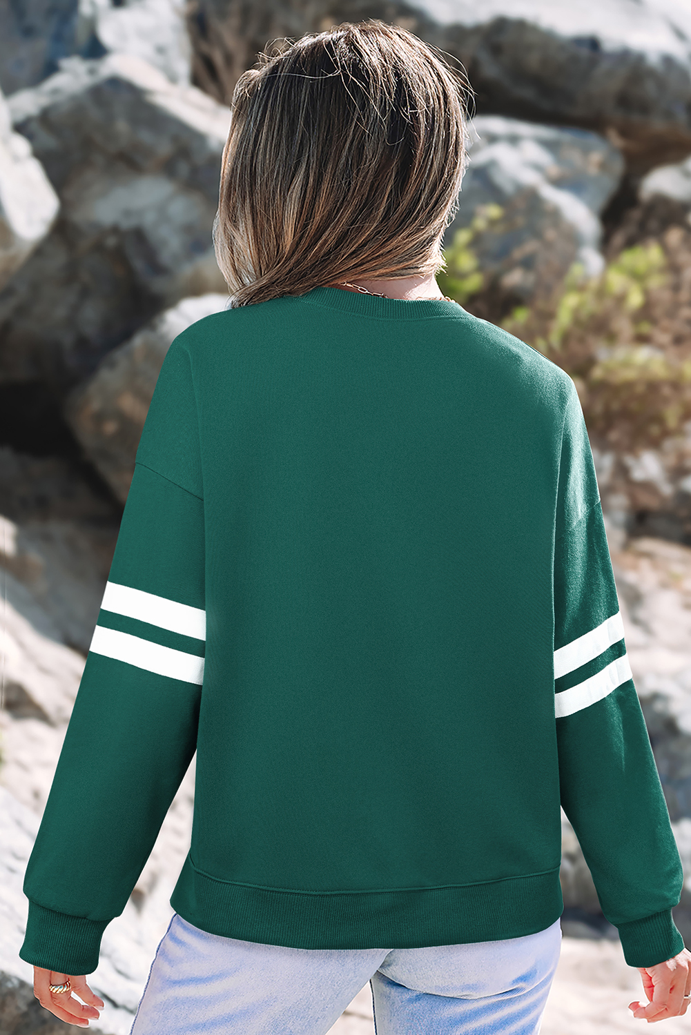 Evergreen Varsity Striped Detail Drop Shoulder Oversized Sweatshirt - Image 2