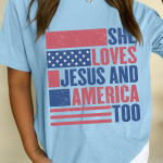Light Blue SHE LOVES JESUS AND AMERICA TOO Flag Graphic T Shirt