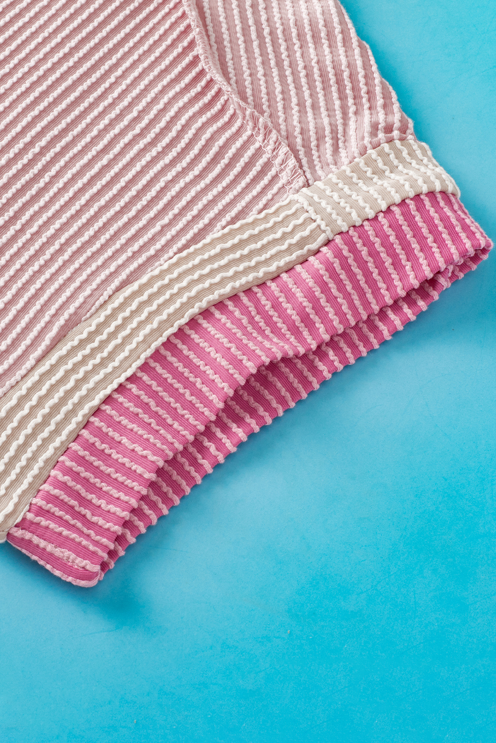 Light Pink Textured Contrast Trim Round Neck T Shirt - Image 8