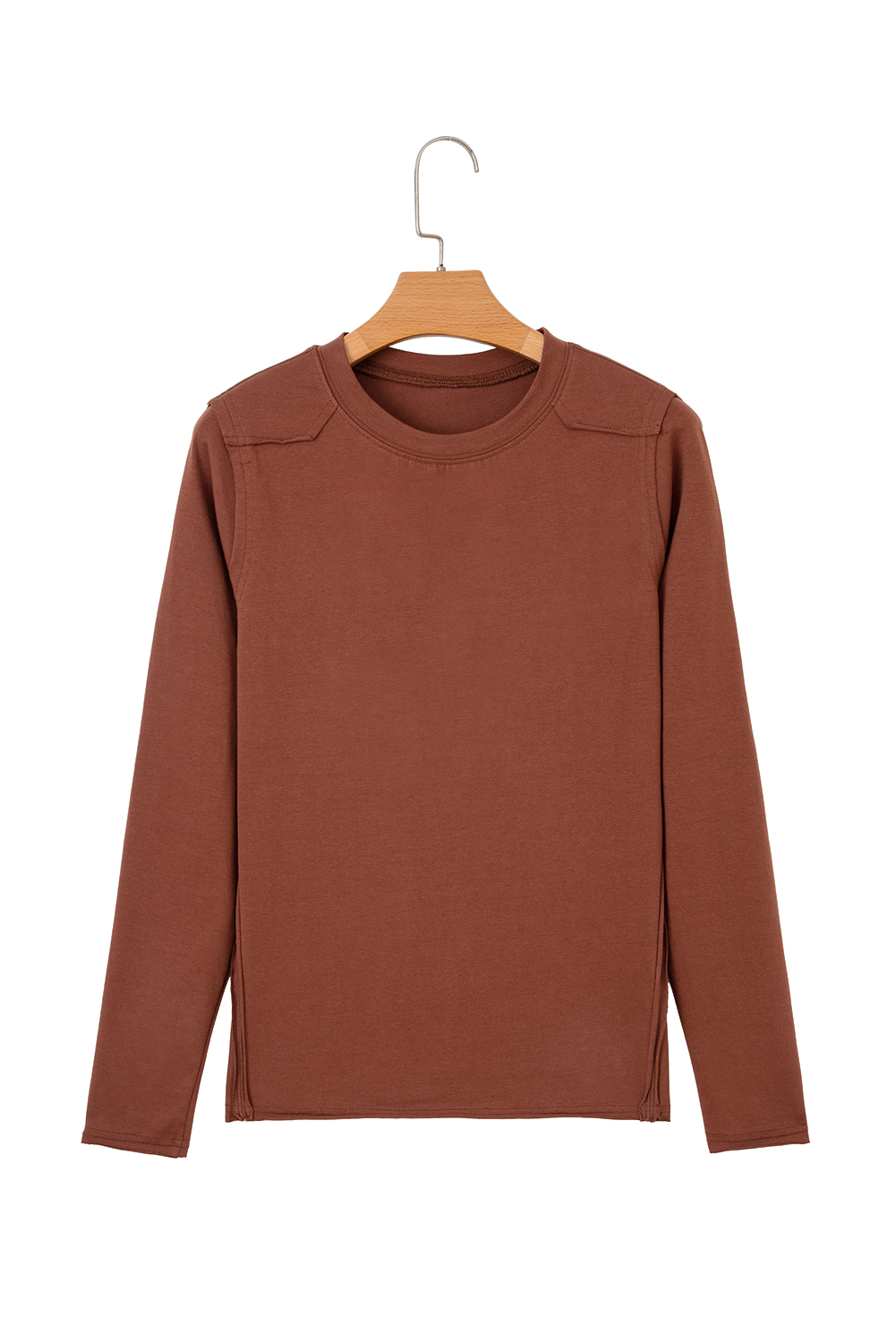 Chestnut Raw Seam Detail Solid Color Long Sleeve Top - Image 4