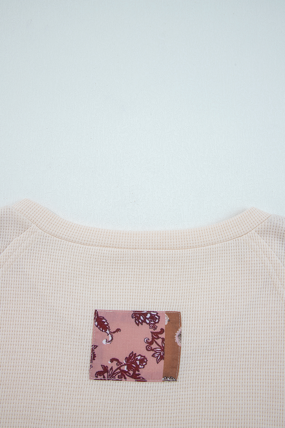 Beige Paisley Ethnic Print Contrast Patchwork Long Sleeve Loose Top - Image 6