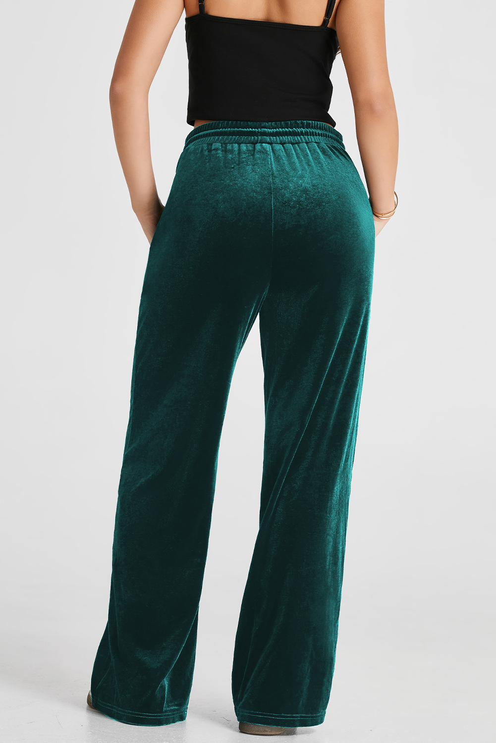 Evergreen Solid Drawstring Waist Wide Leg Pants - Image 2