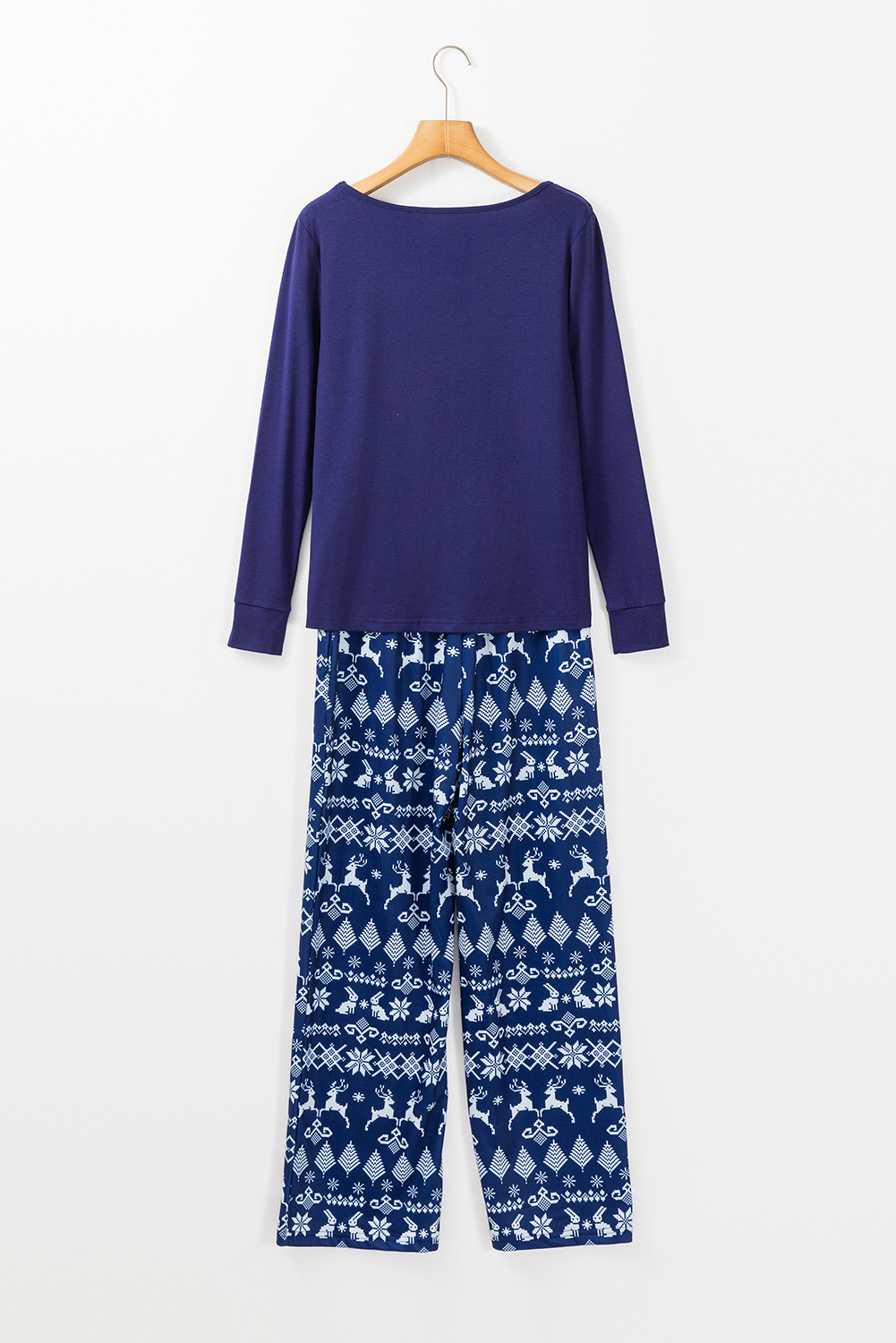 Blue Solid Top and Christmas Pants Two Piece Lounge Set - Image 5