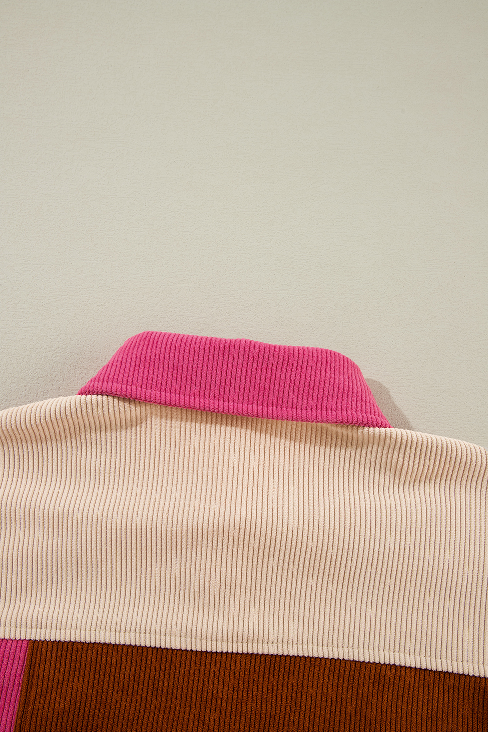 Rose Red Colorblock Curved Hem Corduroy Shacket with Pocket - Image 7