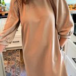 Light French Beige Braided Trim Puff Sleeve Dress