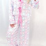 Pink Bow Wreath Pattern Christmas Holiday Tied Front Long Sleeve 2pcs Pajama Set
