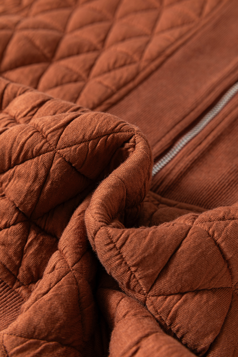 Straw Yellow Geometric Quilted Half Zipped Loose Sweatshirt - Image 8