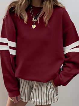 Red Dahlia Varsity Striped Detail Drop Shoulder Oversized Sweatshirt