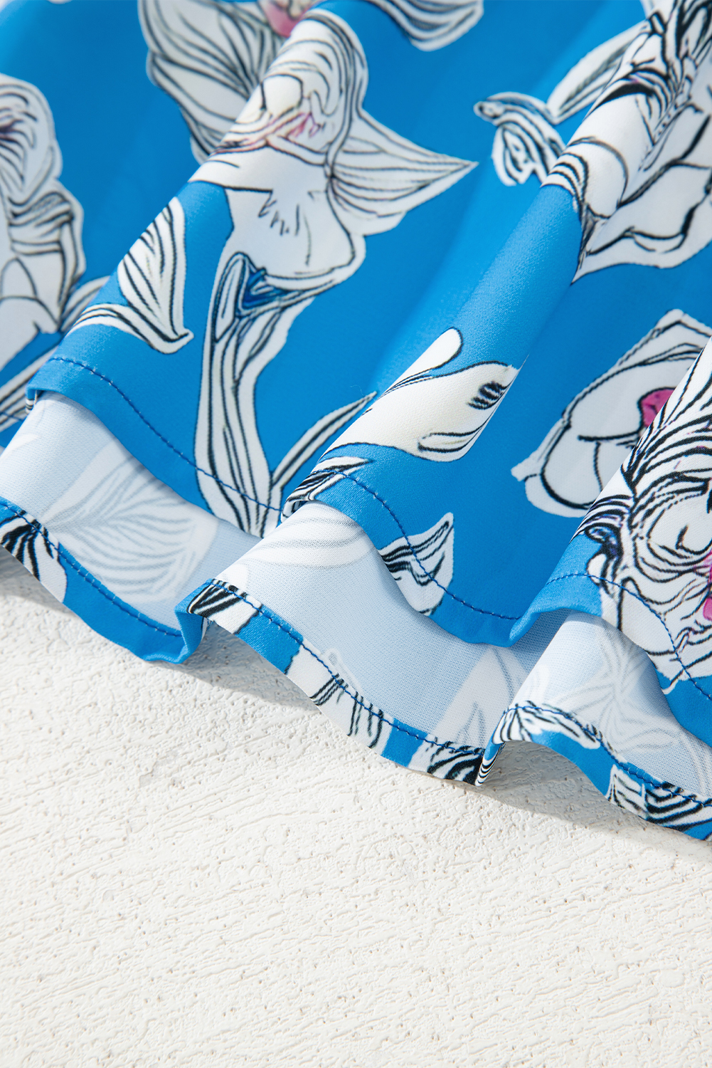 Sky Blue V Neck Floral Print 3/4 Puff Sleeve Blouse - Image 8