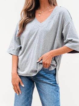 High Raglan Half Sleeve V Neck Oversized T Shirt