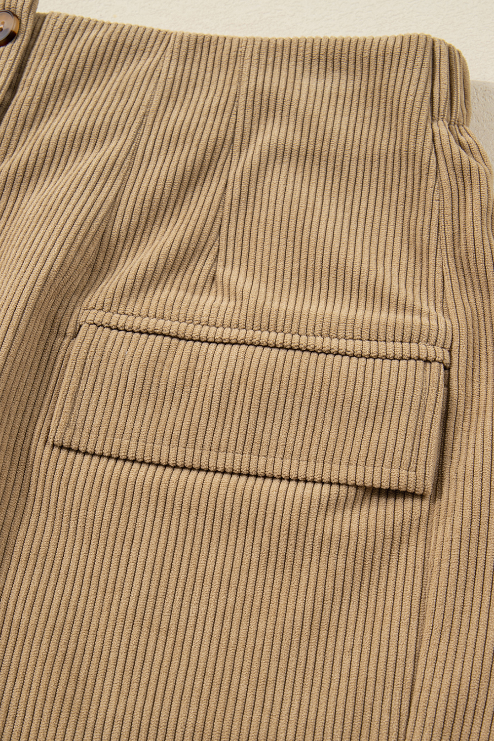 Camel Corduroy Buttoned Front Faux Pockets Mini Skirt - Image 7