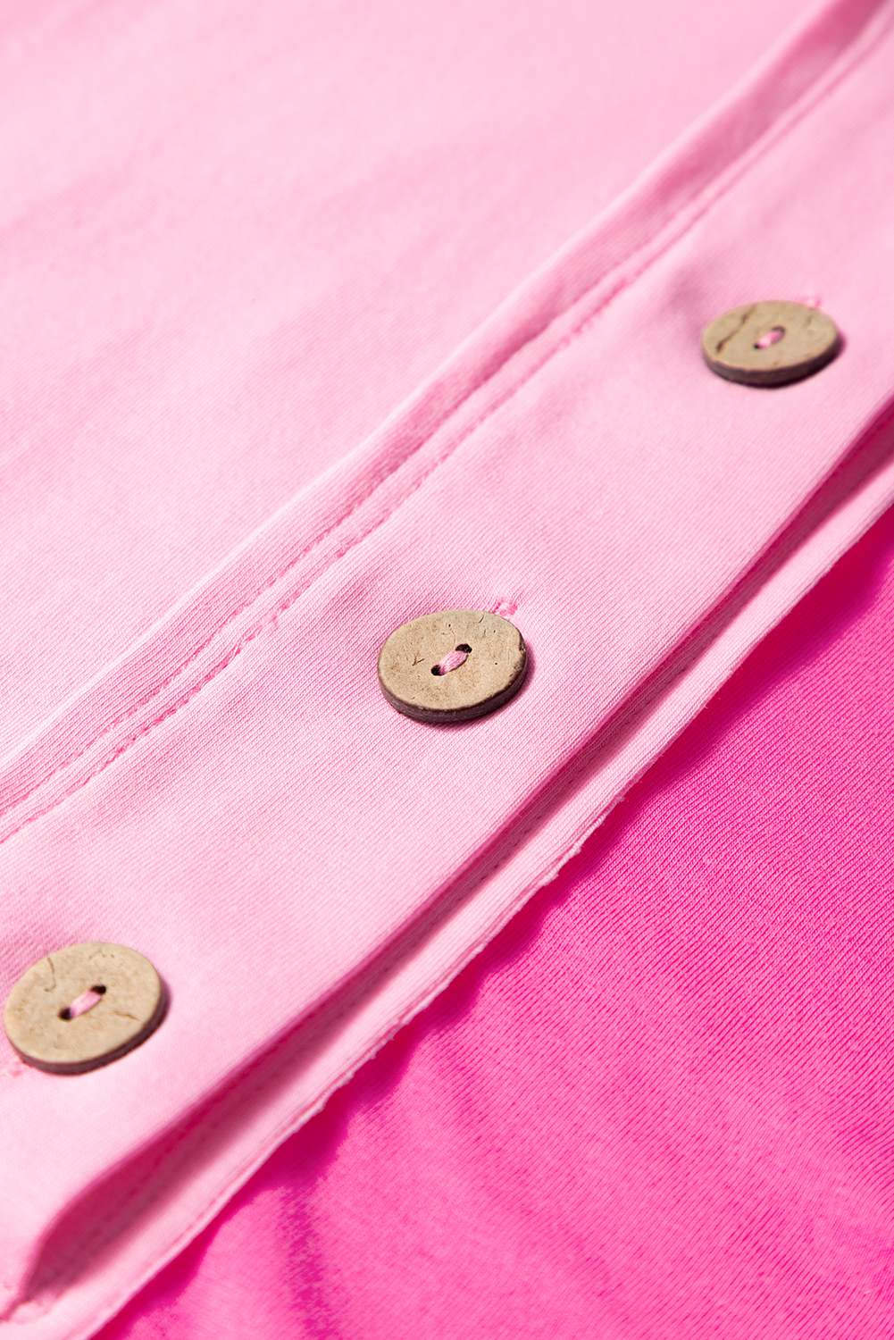 Bright Pink Colorblock Patchwork Short Sleeve Buttons Plus Size Henley Top - Image 6