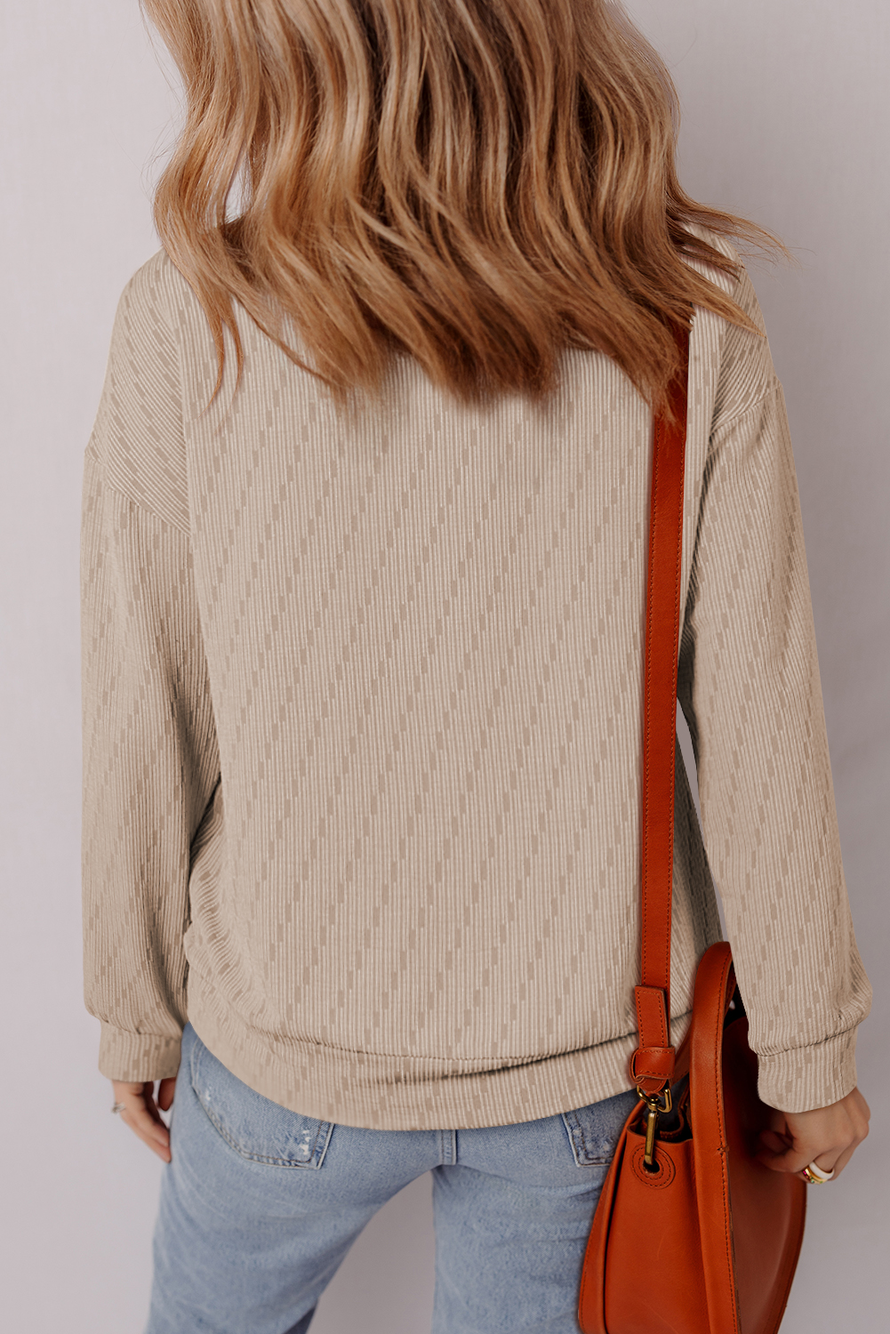 Straw Yellow Solid Color Textured Long Sleeve Top - Image 2