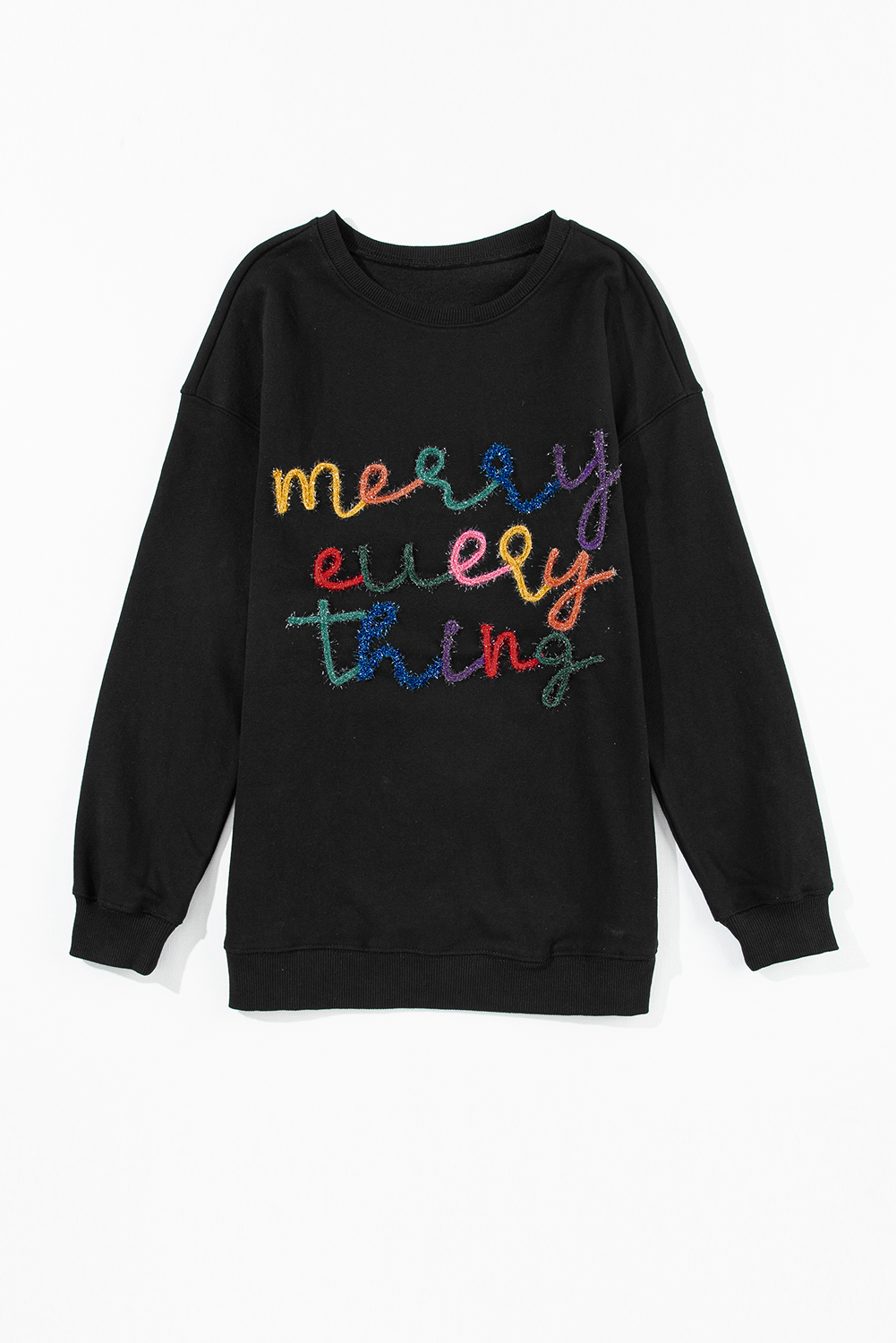 Black Merry Every Thing Tinsel Slogan Sweatshirt - Image 5